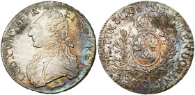 FRANCE, Royaume, Louis XVI (1774-1793), AR écu aux rameaux d'olivier, 1786 Q, Perpignan. D/ B. habillé à g., les cheveux noués par un ruban. R/ Ecu de...