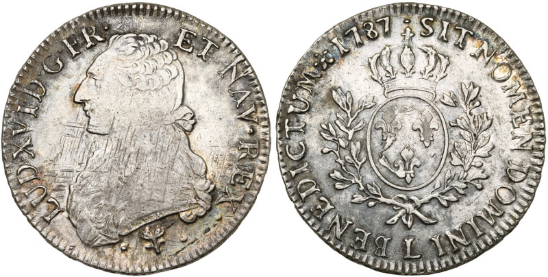 FRANCE, Royaume, Louis XVI (1774-1793), AR écu aux rameaux d'olivier, 1787 L, Ba...