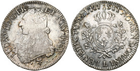 FRANCE, Royaume, Louis XVI (1774-1793), AR écu aux rameaux d'olivier, 1787 L, Bayonne. D/ B. habillé à g., les cheveux noués par un ruban. R/ Ecu de F...