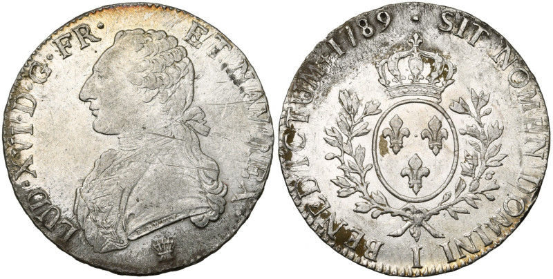 FRANCE, Royaume, Louis XVI (1774-1793), AR écu aux rameaux d'olivier, 1789 I, Li...