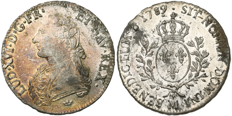 FRANCE, Royaume, Louis XVI (1774-1793), AR écu aux rameaux d'olivier, 1789 M, To...