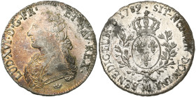 FRANCE, Royaume, Louis XVI (1774-1793), AR écu aux rameaux d'olivier, 1789 M, Toulouse. D/ B. habillé à g., les cheveux noués par un ruban. R/ Ecu de ...