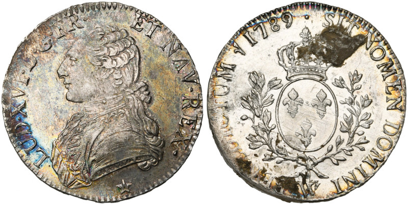 FRANCE, Royaume, Louis XVI (1774-1793), AR écu aux rameaux d'olivier, 1789 W, Li...