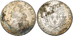 FRANCE, Royaume, Louis XVI (1774-1793), AR écu aux rameaux d'olivier, 1790 A, Paris. D/ B. habillé à g., les cheveux noués par un ruban. R/ Ecu de Fra...