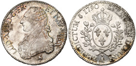 FRANCE, Royaume, Louis XVI (1774-1793), AR écu aux rameaux d'olivier, 1790 A, Paris. D/ B. habillé à g., les cheveux noués par un ruban. R/ Ecu de Fra...