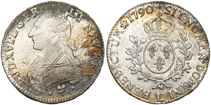 FRANCE, Royaume, Louis XVI (1774-1793), AR écu aux rameaux d'olivier, 1790 L, Ba...