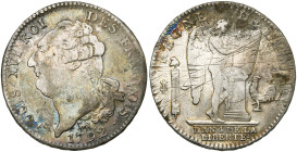 FRANCE, Constitution (1791-1792), AR écu constitutionnel, 1792 A, an 4, Paris. Type FRANÇOIS. D/ T. nue à g., les cheveux noués par un ruban. R/ Génie...