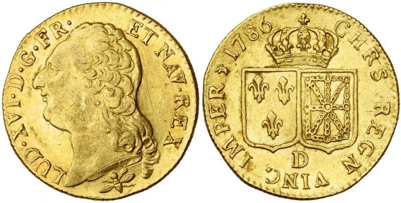 FRANCE, Royaume, Louis XVI (1774-1793), AV louis d'or à la tête nue, 1786 D, Lyo...