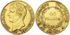 FRANCE, Consulat (1799-1804), AV 40 francs, an 12 A, Paris. Gad. 1080; Fr. 479. Fines traces d'ajustage.

Très Beau à Superbe / Very Fine - Extremel...