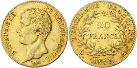 FRANCE, Consulat (1799-1804), AV 20 francs, an 12 A, Paris. Gad. 1020; Fr. 480. Petits coups.

Très Beau à Superbe / Very Fine - Extremely Fine