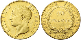 FRANCE, Napoléon Ier (1804-1814), AV 40 francs, an 13 A, Paris. Gad. 1081; Fr. 481. Bel exemplaire avec brillant de frappe.

Très Beau à Superbe / V...
