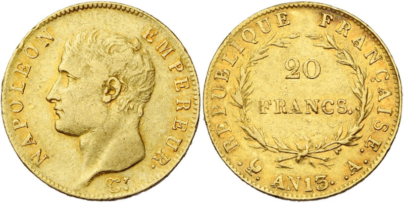 FRANCE, Napoléon Ier (1804-1814), AV 20 francs, an 13 A, Paris. Gad. 1022; Fr. 4...
