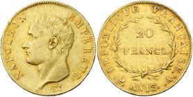 FRANCE, Napoléon Ier (1804-1814), AV 20 francs, an 13 A, Paris. Gad. 1022; Fr. 487a.

Très Beau / Very Fine
