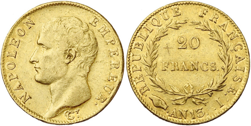 FRANCE, Napoléon Ier (1804-1814), AV 20 francs, an 13 I, Limoges. Gad. 1022; Fr....