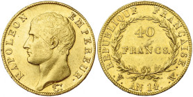 FRANCE, Napoléon Ier (1804-1814), AV 40 francs, an 14 W, Lille. Seulement 1615 p. frappées. Gad. 1081; Fr. 483. Très rare. Fines griffes.

Très Beau...