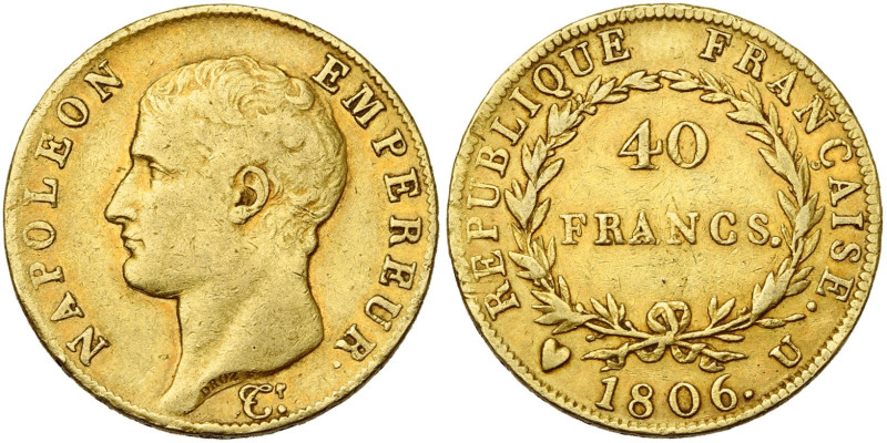 FRANCE, Napoléon Ier (1804-1814), AV 40 francs, 1806 U, Turin. Gad. 1082; Fr. 48...