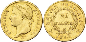FRANCE, Napoléon Ier (1804-1814), AV 20 francs, 1810 Q, Perpignan. 2343 p. frappées. Gad. 1025; Fr. 518. Rare.

presque Très Beau / about Very Fine...