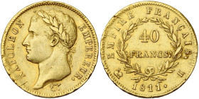 FRANCE, Napoléon Ier (1804-1814), AV 40 francs, 1811 K, Bordeaux. 6333 p. frappées. Gad. 1084; Fr. 509. Rare. Légères traces d'ajustage et tranche irr...