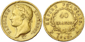 FRANCE, Napoléon Ier (1804-1814), AV 40 francs, 1812 A, Paris. Gad. 1084; Fr. 505. Nettoyé. Petits coups.

Très Beau / Very Fine