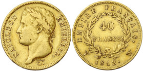FRANCE, Napoléon Ier (1804-1814), AV 40 francs, 1812 W, Lille. Gad. 1084; Fr. 506. Nettoyé.

Très Beau / Very Fine