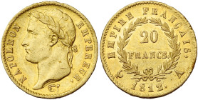 FRANCE, Napoléon Ier (1804-1814), AV 20 francs, 1812 A, Paris. Gad. 1025; Fr. 511. Petits coups.

Très Beau à Superbe / Very Fine - Extremely Fine...