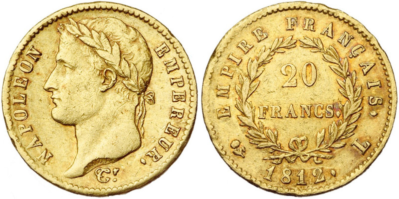 FRANCE, Napoléon Ier (1804-1814), AV 20 francs, 1812 L, Bayonne. Gad. 1025; Fr. ...