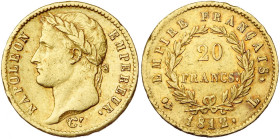 FRANCE, Napoléon Ier (1804-1814), AV 20 francs, 1812 L, Bayonne. Gad. 1025; Fr. 514. Petits coups.

Très Beau / Very Fine
