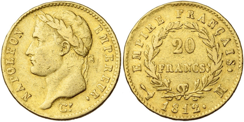 FRANCE, Napoléon Ier (1804-1814), AV 20 francs, 1812 M, Toulouse. 6498 p. frappé...