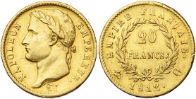 FRANCE, Napoléon Ier (1804-1814), AV 20 francs, 1812 Q, Perpignan. 5470 p. frappées. Gad. 1025; Fr. 518. Rare. Nettoyé.

Très Beau / Very Fine
