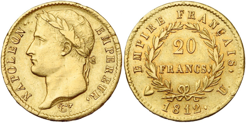 FRANCE, Napoléon Ier (1804-1814), AV 20 francs, 1812 U, Turin. 7339 p. frappées....
