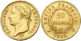 FRANCE, Napoléon Ier (1804-1814), AV 20 francs, 1812 U, Turin. 7339 p. frappées. Gad. 1025; Fr. 515. Rare. Griffes. Nettoyé.

Très Beau / Very Fine...