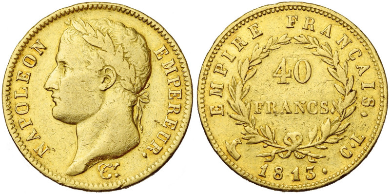 FRANCE, Napoléon Ier (1804-1814), AV 40 francs, 1813 CL, Gênes. 3070 p. frappées...
