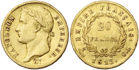 FRANCE, Napoléon Ier (1804-1814), AV 20 francs, 1813 CL, Gênes. 4380 p. frappées. Gad. 1025; Fr. 520. Rare.

presque Très Beau / about Very Fine