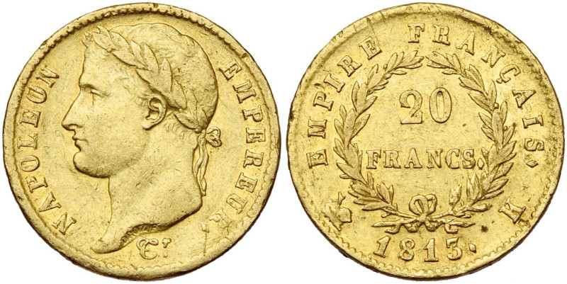 FRANCE, Napoléon Ier (1804-1814), AV 20 francs, 1813 K, Bordeaux. Seulement 869 ...