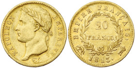FRANCE, Napoléon Ier (1804-1814), AV 20 francs, 1813 R couronné, Rome. 5532 p. frappées. Gad. 1025; Fr. 519. Rare.

Très Beau / Very Fine