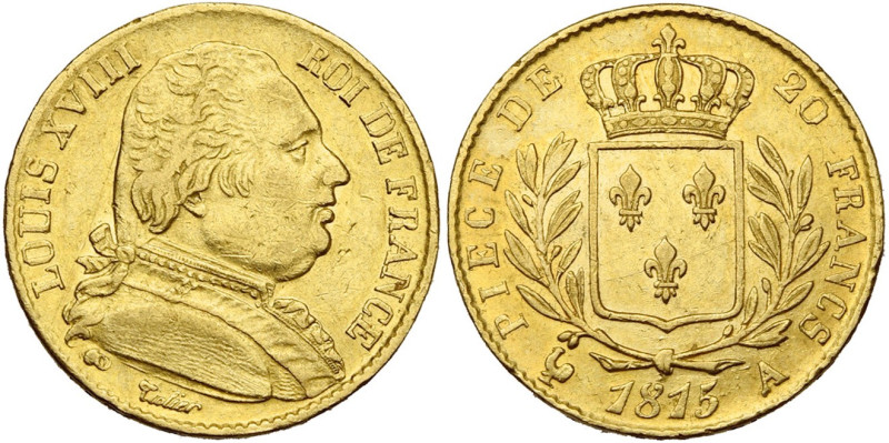 FRANCE, Louis XVIII, première restauration (1814-1815), AV 20 francs, 1815 A, Pa...