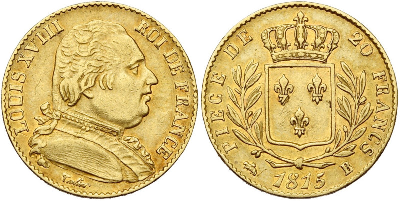 FRANCE, Louis XVIII, première restauration (1814-1815), AV 20 francs, 1815 B, Ro...