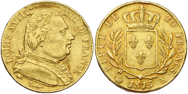 FRANCE, Louis XVIII, première restauration (1814-1815), AV 20 francs, 1815 K, Bo...