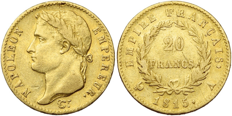 FRANCE, Napoléon Ier, période des Cent-Jours (1815), AV 20 francs, 1815 A, Paris...