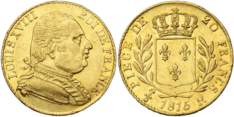 FRANCE, Louis XVIII en exil (1815), AV 20 francs, 1815 R, Londres. Gad. 1027; Fr...