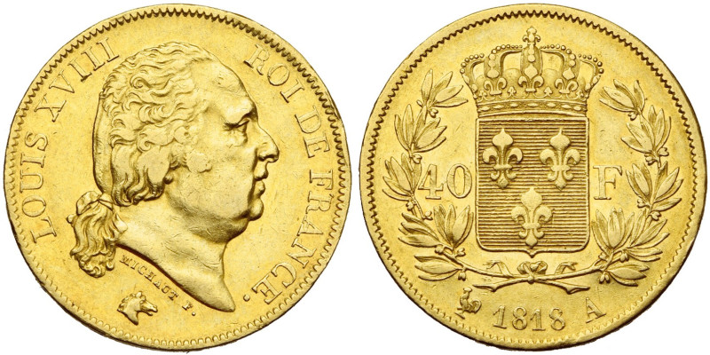 FRANCE, Louis XVIII, seconde restauration (1815-1824), AV 40 francs, 1818 A, Par...