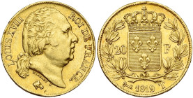 FRANCE, Louis XVIII, seconde restauration (1815-1824), AV 20 francs, 1819 T, Nantes. Gad. 1028; Fr. 544. Rare. Petits coups sur la tranche.

Très Be...