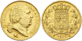 FRANCE, Louis XVIII, seconde restauration (1815-1824), AV 20 francs, 1821 W, Lille. 8446 p. frappées. Gad. 1028; Fr. 539. Rare.

Très Beau / Very Fi...