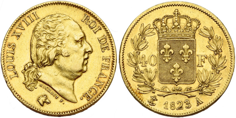 FRANCE, Louis XVIII, seconde restauration (1815-1824), AV 40 francs, 1823 A, Par...