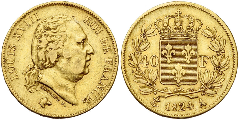 FRANCE, Louis XVIII, seconde restauration (1815-1824), AV 40 francs, 1824 A, Par...