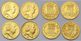FRANCE, Louis XVIII, seconde restauration (1815-1824), lot de 4 p. de 20 francs: 1817, 1818, 1819 et 1820 W, Lille. Gad. 1028.

Très Beau / Very Fin...