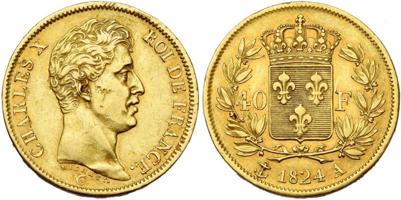 FRANCE, Charles X (1824-1830), AV 40 francs, 1824 A, Paris. Gad. 1105; Fr. 547....