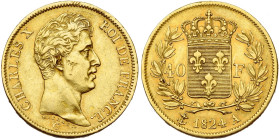 FRANCE, Charles X (1824-1830), AV 40 francs, 1824 A, Paris. Gad. 1105; Fr. 547.

Très Beau / Very Fine
