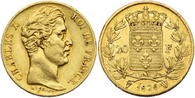 FRANCE, Charles X (1824-1830), AV 20 francs, 1826 W, Lille. 6436 p. frappées. Gad. 1029; Fr. 550. Rare.

Très Beau / Very Fine