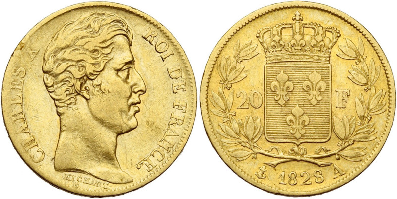 FRANCE, Charles X (1824-1830), AV 20 francs, 1828 A, Paris. Gad. 1029; Fr. 549....